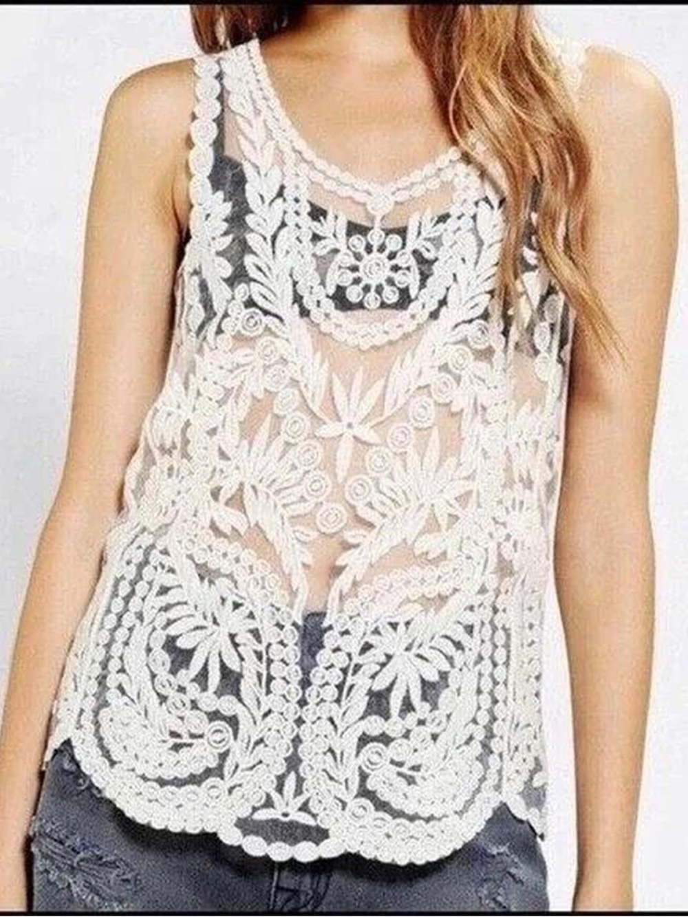 Urban Outfitters Pins and Needles Ivory Lace Tank